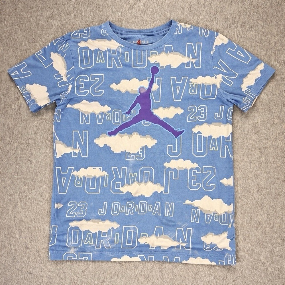 Nike Air Jordan Jumpman Cloud All Over Print Tee Youth XL 13–15 Blue 23